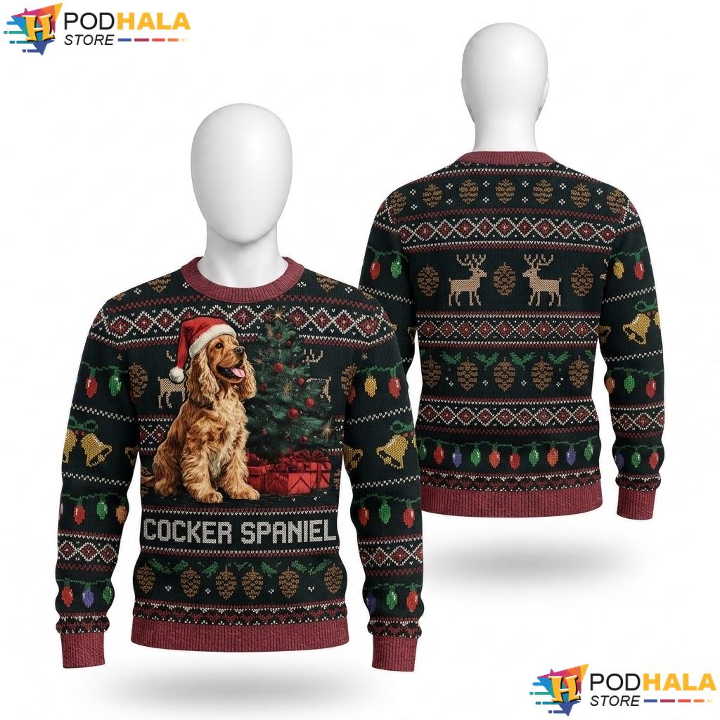 Cocker Spaniel Christmas Tree Sweater Funny Womens Mens Kids Top