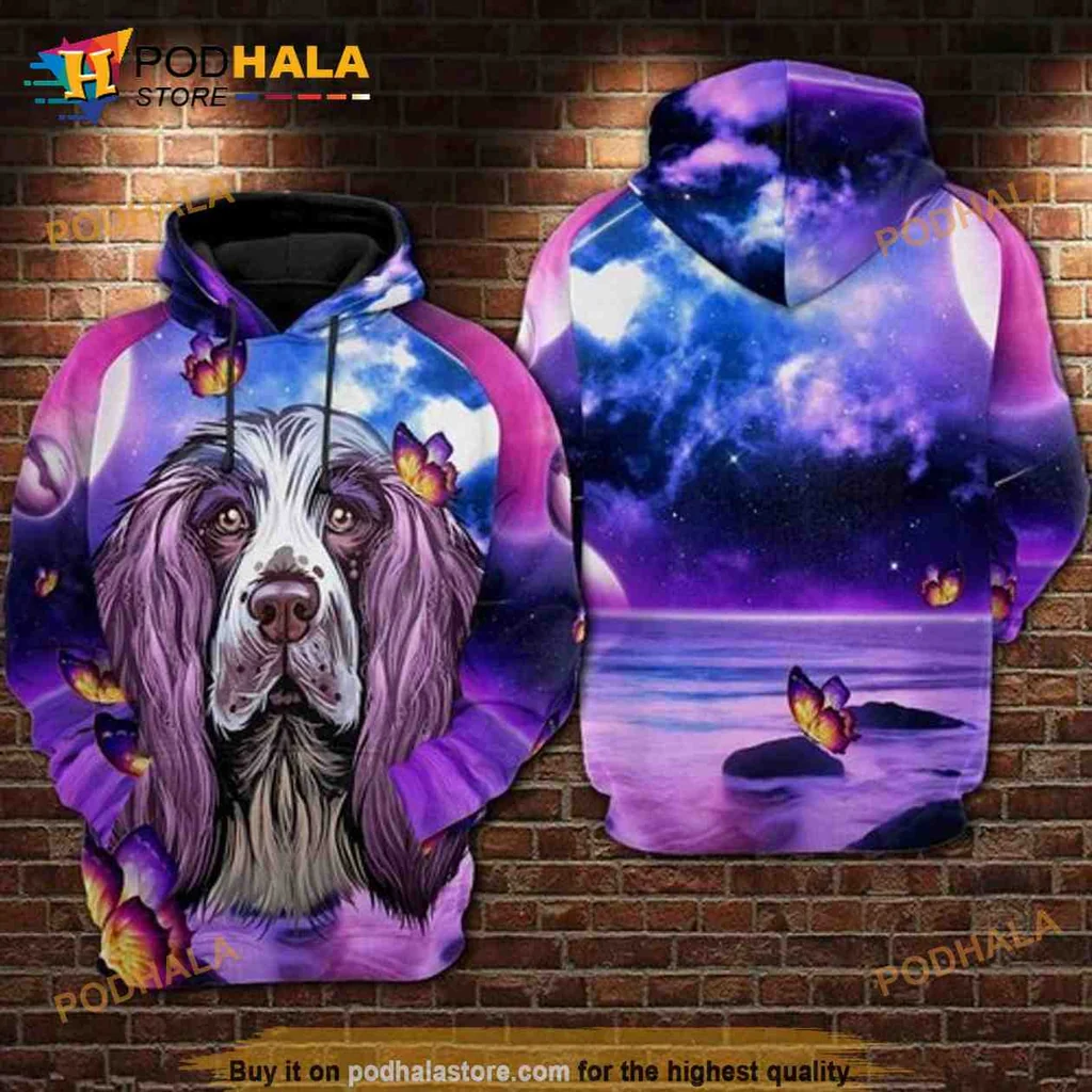 Cocker Spaniel Cosmic Night 3d Hoodie With Vibrant Purple Design
