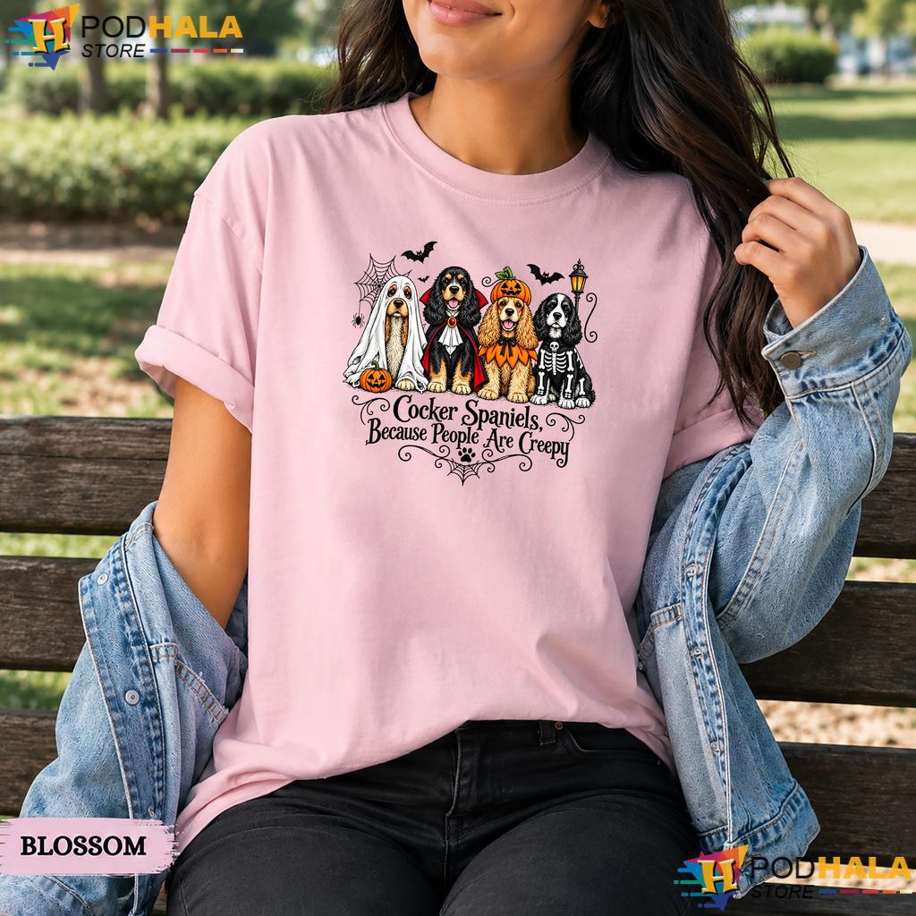 Cocker Spaniels People Creepy Comfort Colors T-Shirt Halloween Dogs