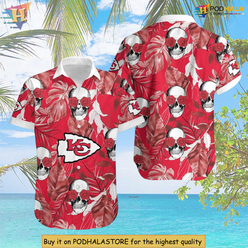 Coconut Leaves Skull Artwork Kansas City Chiefs Vacation Hawaiian Shirt Tropical
