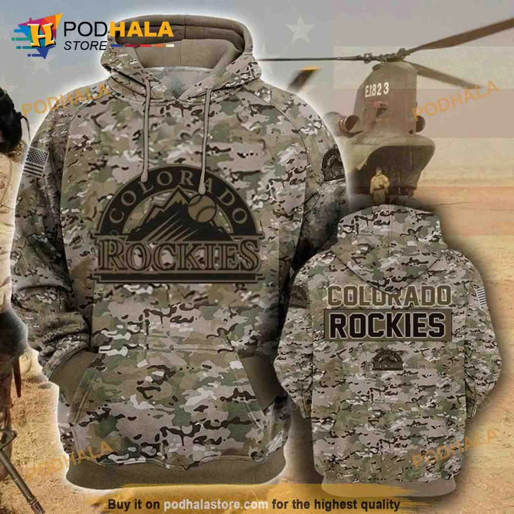 Colorado Rockies Camouflage 3d Hoodie With Baseball Graphic