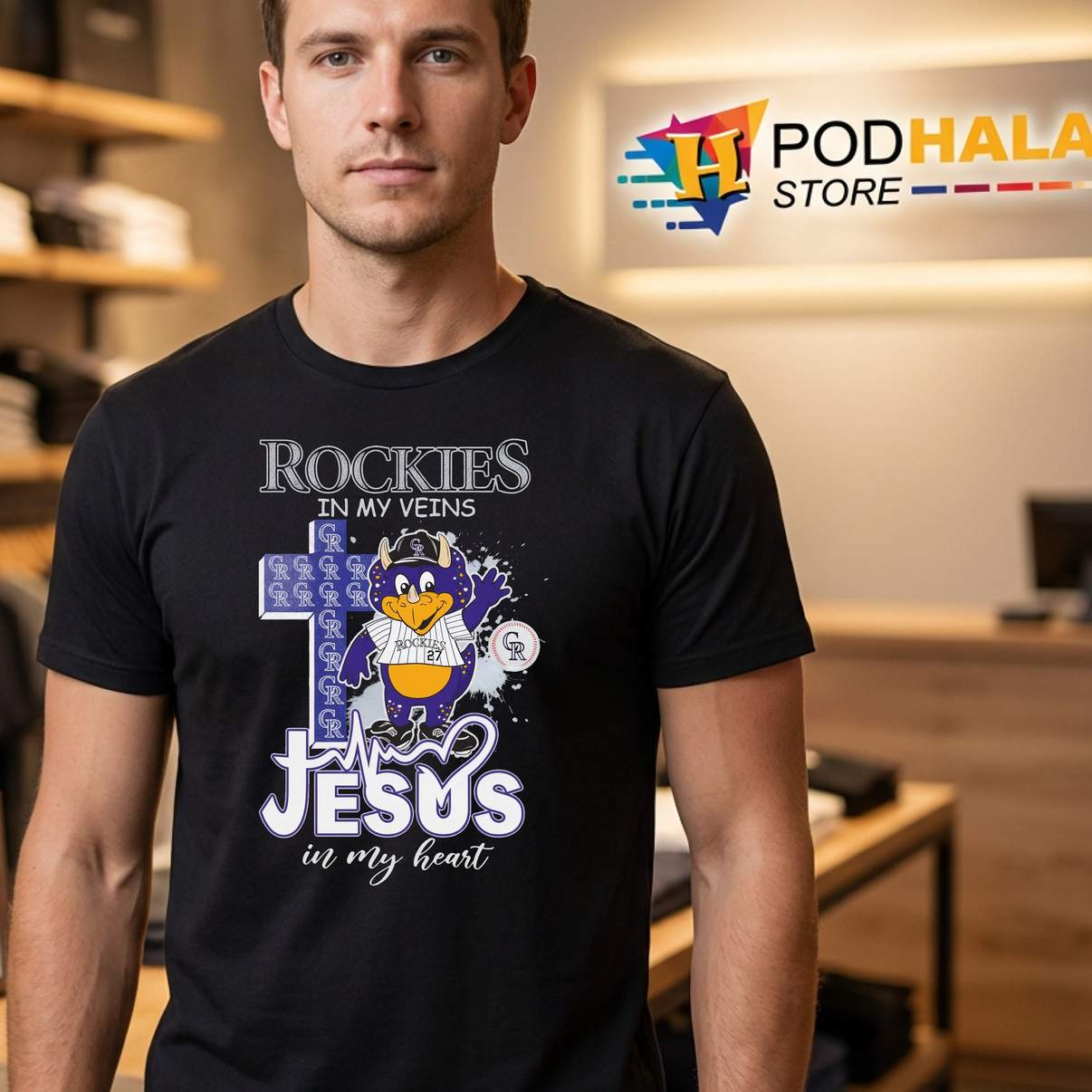 Colorado Rockies Jesus In My Heart Shirt Baseball Christian Fan Graphic Mens