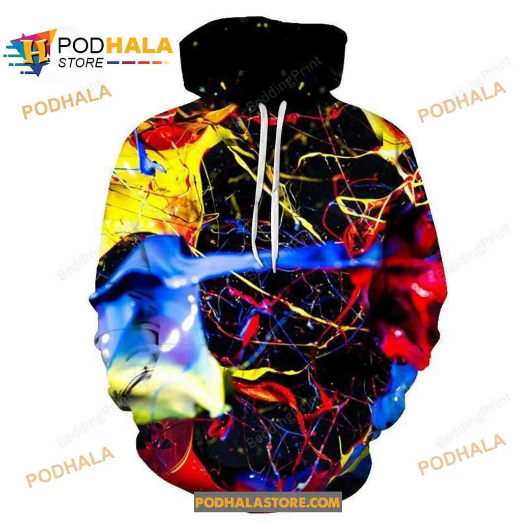 Colorful Abstract Paint Splatter 3d Hoodie With Vibrant Artistic Design