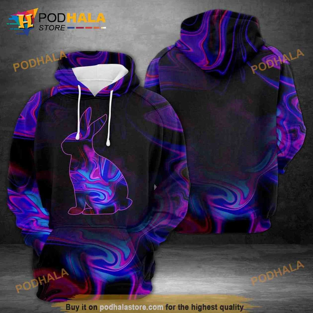 Colorful Abstract Rabbit 3d Hoodie With Psychedelic Swirl Design