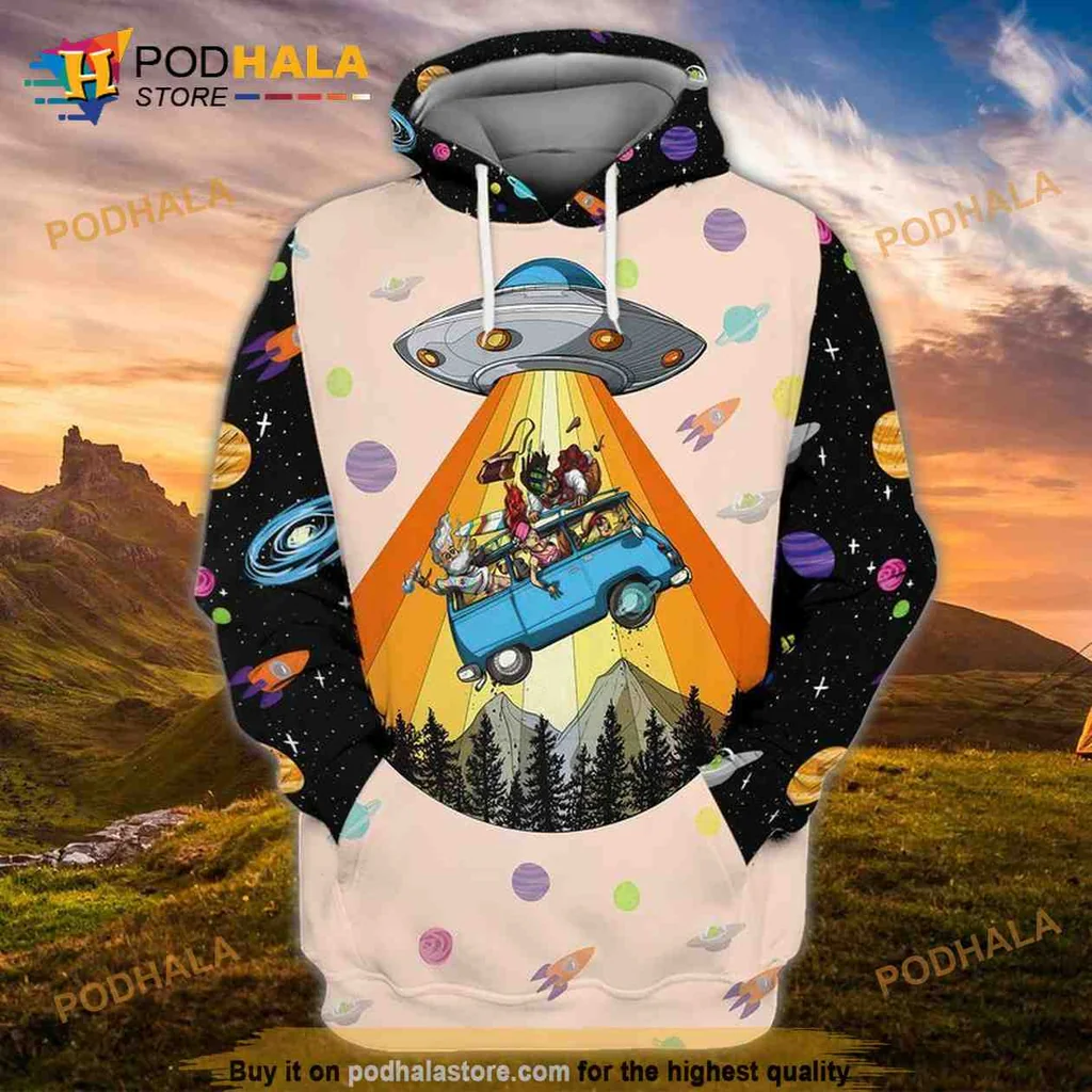 Colorful Alien Car 3d Hoodie Featuring Whimsical Cosmic Design
