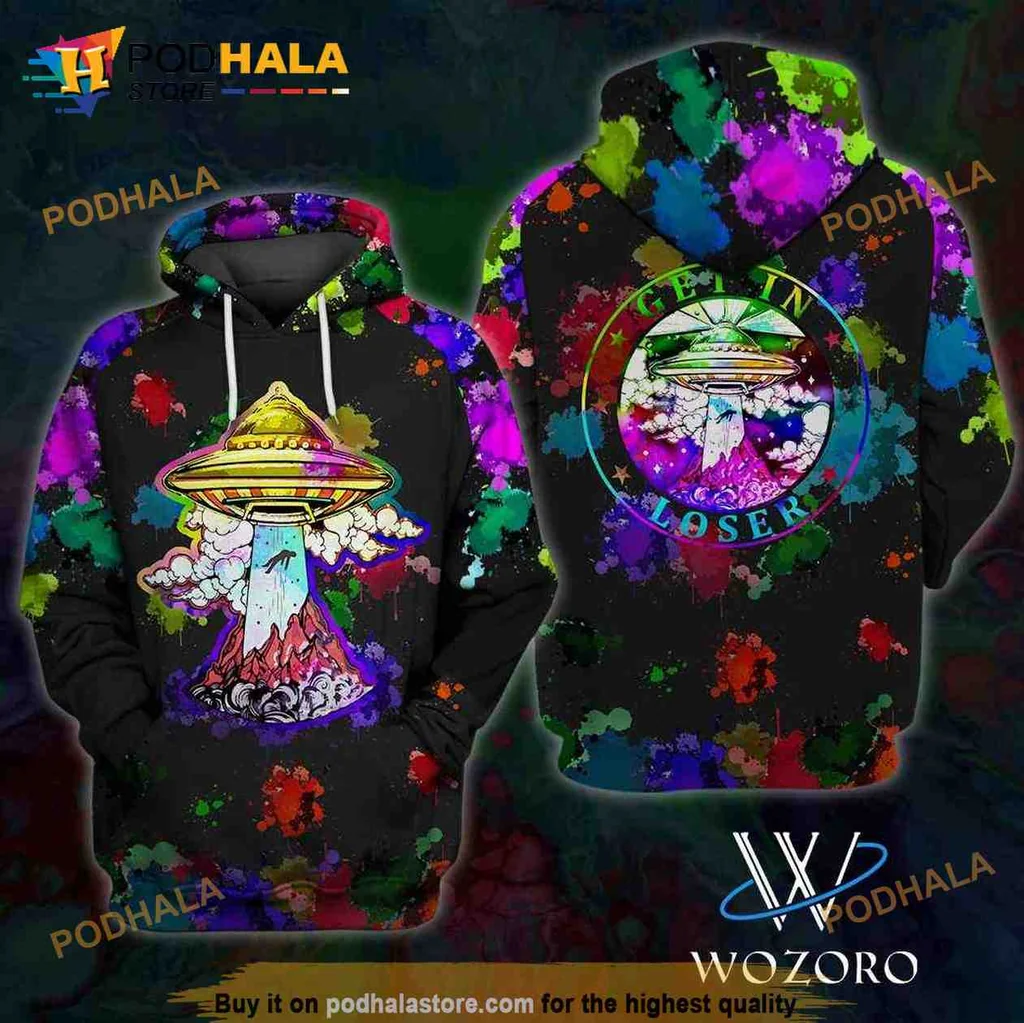 Colorful Alien Ufo Camping 3d Hoodie With Playful Cartoon Design