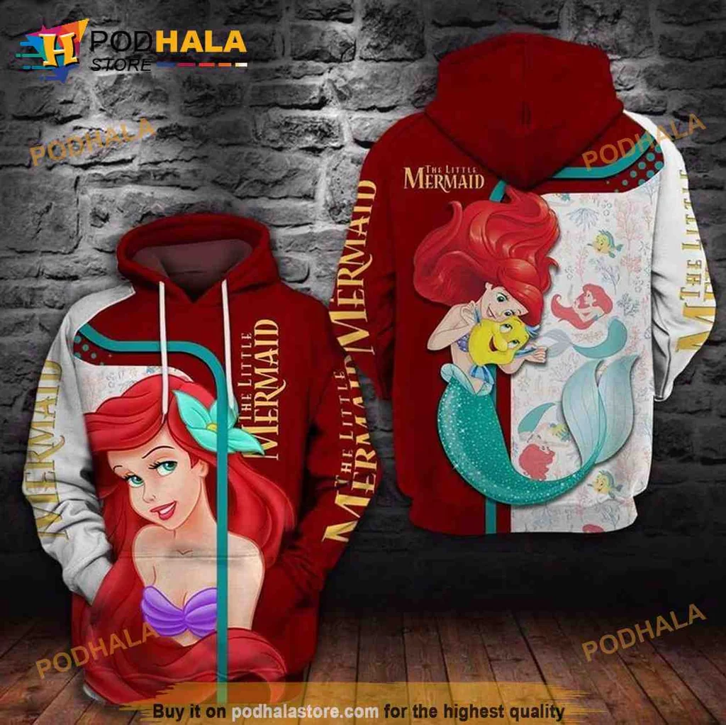 Colorful Ariel The Little Mermaid 3d Hoodie Featuring Flounder Design