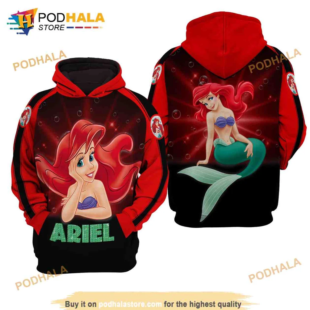 Colorful Ariel The Little Mermaid 3d Hoodie Featuring Playful Design And Bubbles