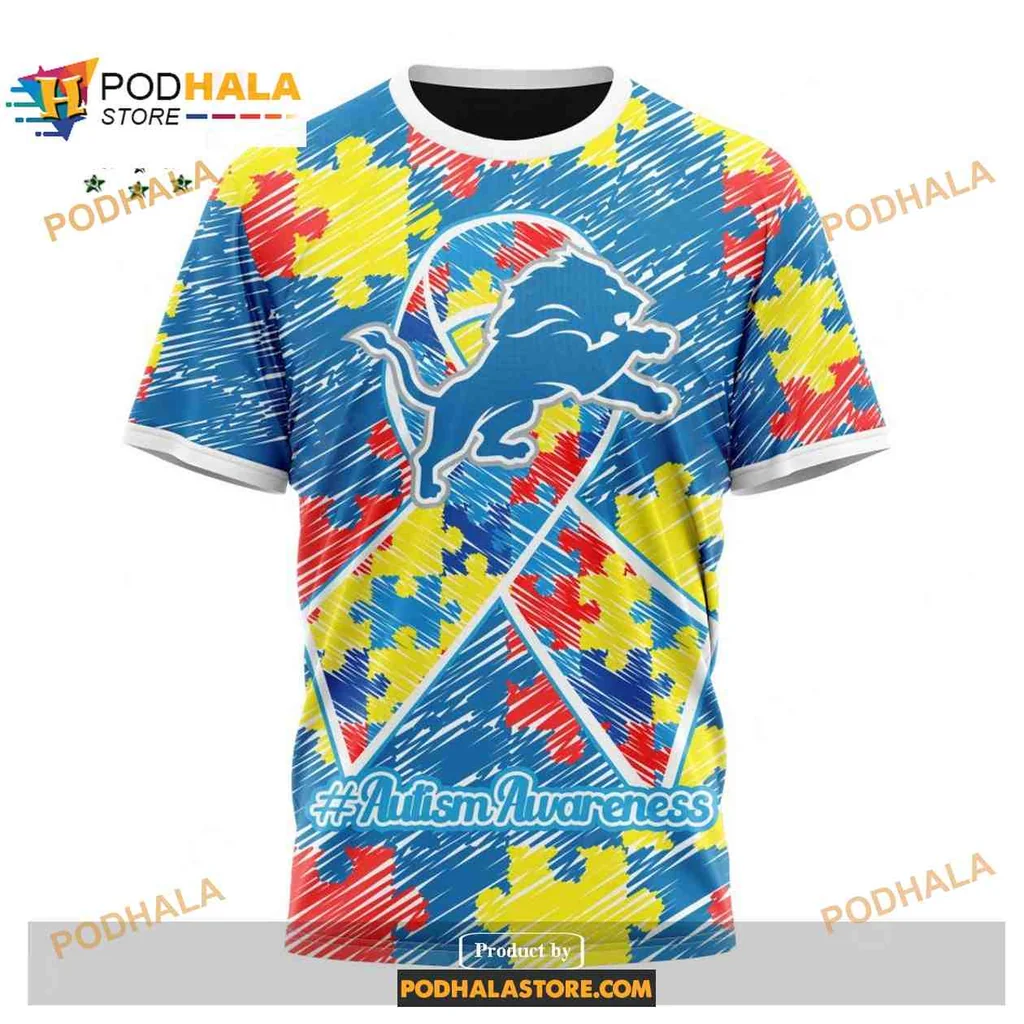 Colorful Autism Awareness Detroit Lions AOP Hoodie With Puzzle Piece Design Colorful Autism Awareness Detroit Lions AOP Hoodie With Puzzle Piece Design