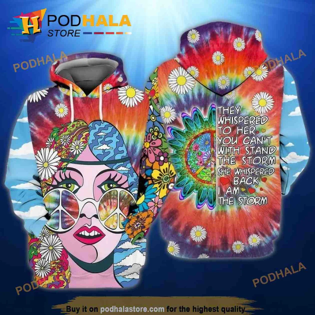 Colorful Bohemian Woman Storm 3d Hoodie, Vibrant Tie Dye Design With Resilience Quote