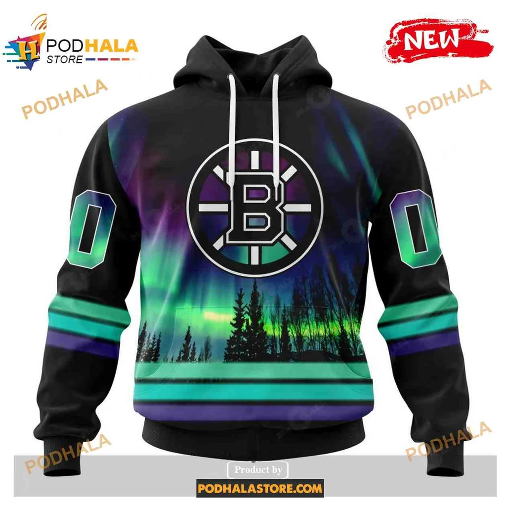 Colorful Boston Bruins Northern Lights 3d Hoodie With Dynamic Design