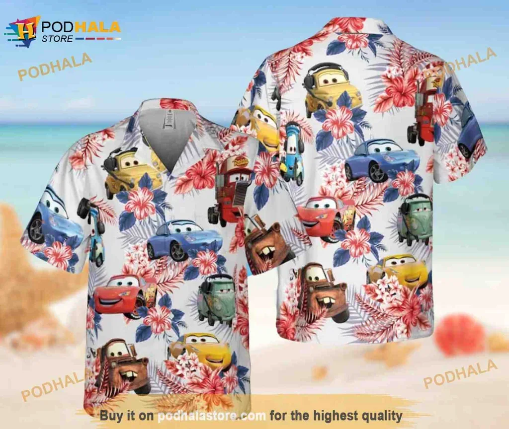 Colorful Cars Tropical Hawaiian Shirt Featuring Lightning Mcqueen And Doc Hudson