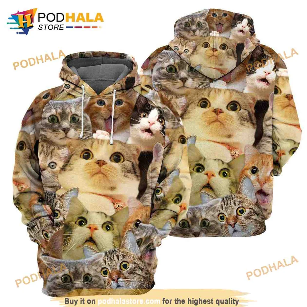 Colorful Cat Faces 3d Hoodie Featuring Whimsical Expressions And Patterns