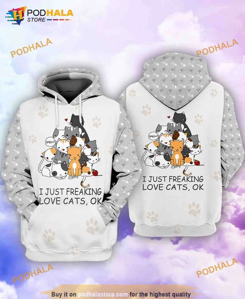 Colorful Cat Lover 3d Hoodie With Playful Cat Illustration And Whimsical Text