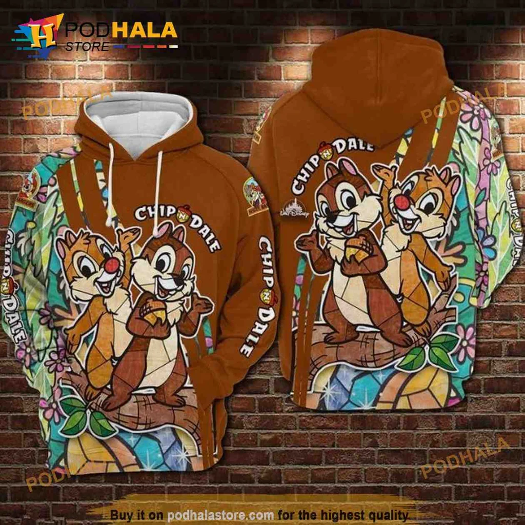 Colorful Chip And Dale 3d Hoodie Featuring Vibrant Stained Glass Design