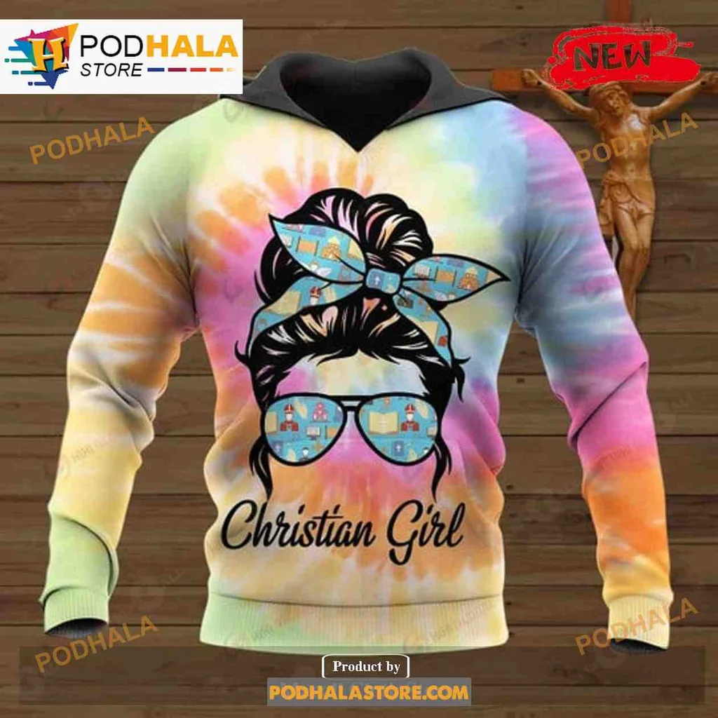 Colorful Christian Girl 3d Hoodie With Vibrant Tie Dye Design