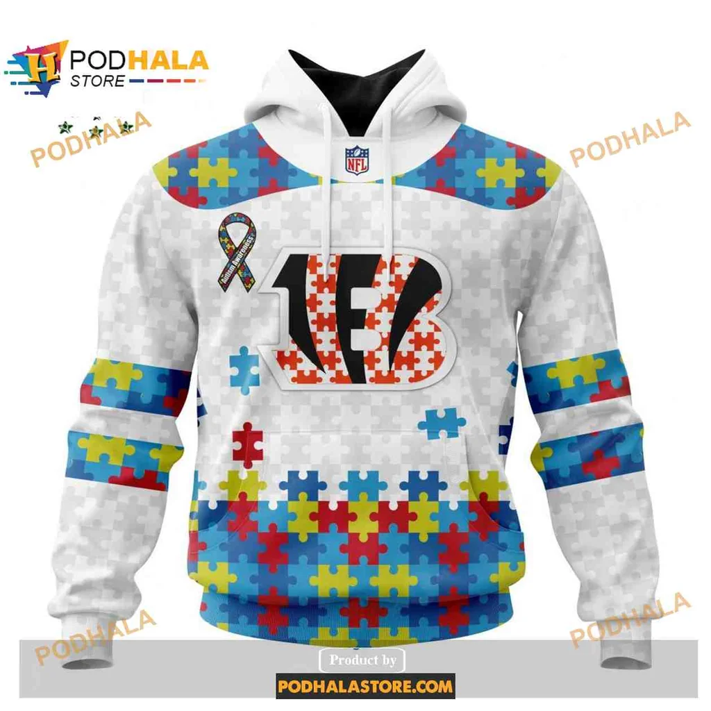 Colorful Cincinnati Bengals Autism Awareness 3d Hoodie With Puzzle Piece Design