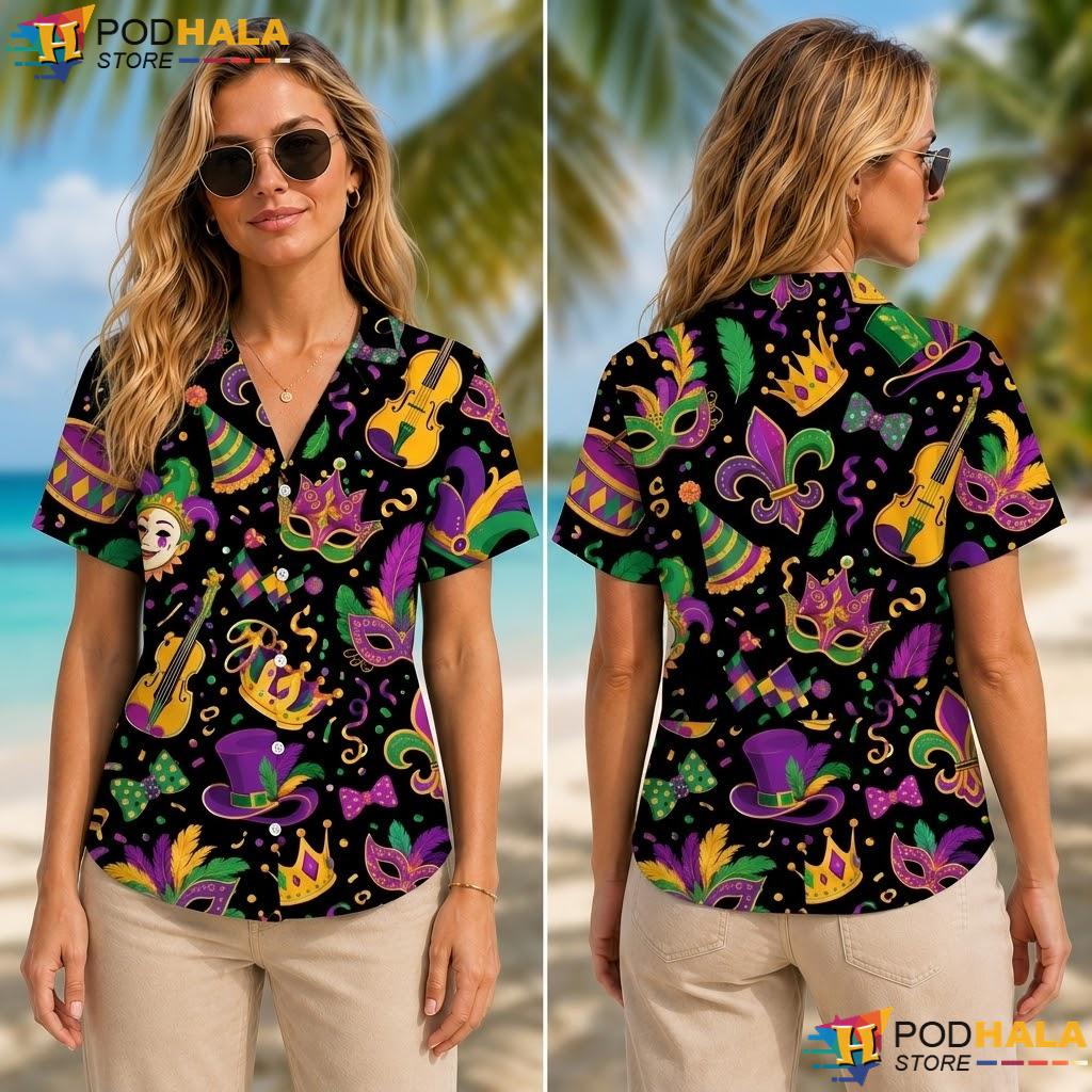 Colorful Crown Mask Aloha Shirt Festive Mens Holiday Party Apparel Colorful Crown Mask Aloha Shirt Festive Mens Holiday Party Apparel