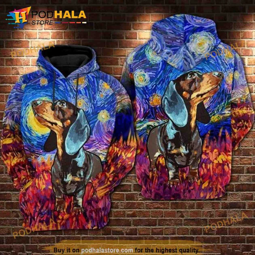 Colorful Dachshund Art 3d Hoodie With Vibrant Collage Design