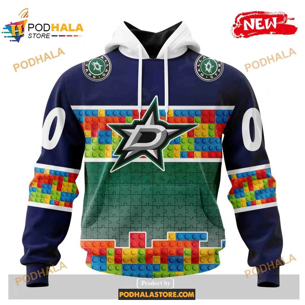 Colorful Dallas Stars 3d Hoodie Featuring Puzzle Gradient Design