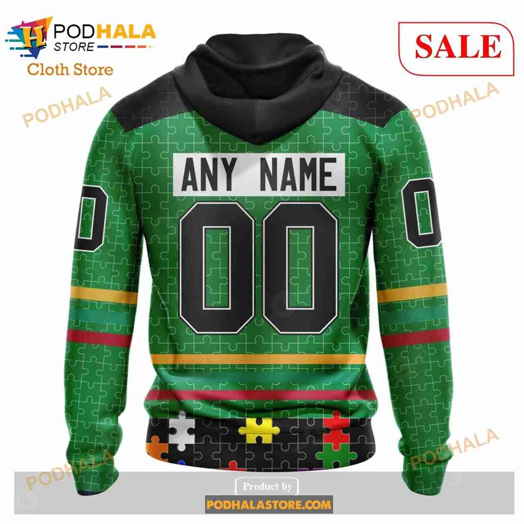 Colorful Dallas Stars Autism Awareness Hoodie Featuring Puzzle Piece Design - View 2 Colorful Dallas Stars Autism Awareness Hoodie Featuring Puzzle Piece Design - View 2