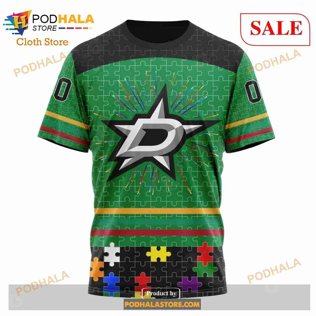 Colorful Dallas Stars Autism Awareness Hoodie Featuring Puzzle Piece Design - Product View 6 Colorful Dallas Stars Autism Awareness Hoodie Featuring Puzzle Piece Design - Product View 6