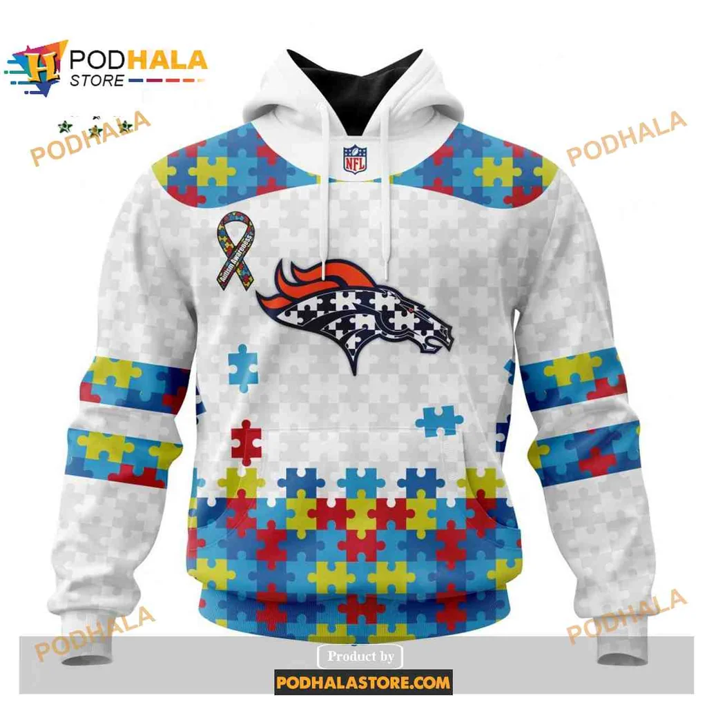 Colorful Denver Broncos Autism Awareness 3d Hoodie With Puzzle Piece Design