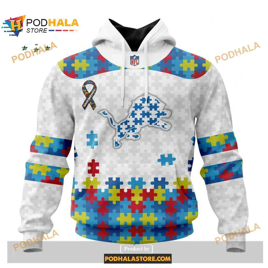 Colorful Detroit Lions Puzzle 3d Hoodie With Autism Awareness Design