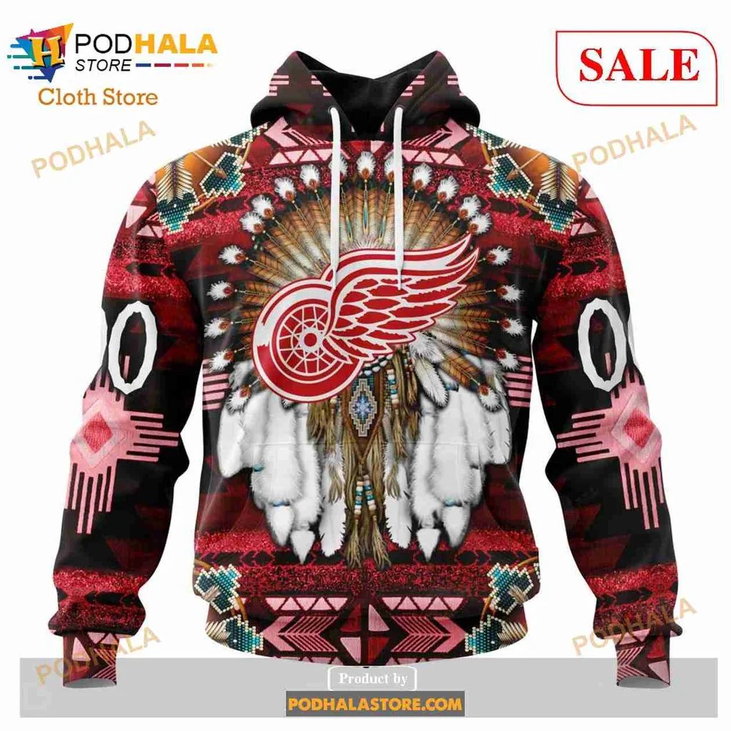 Colorful Detroit Red Wings 3d Hoodie With Native American Inspired Design