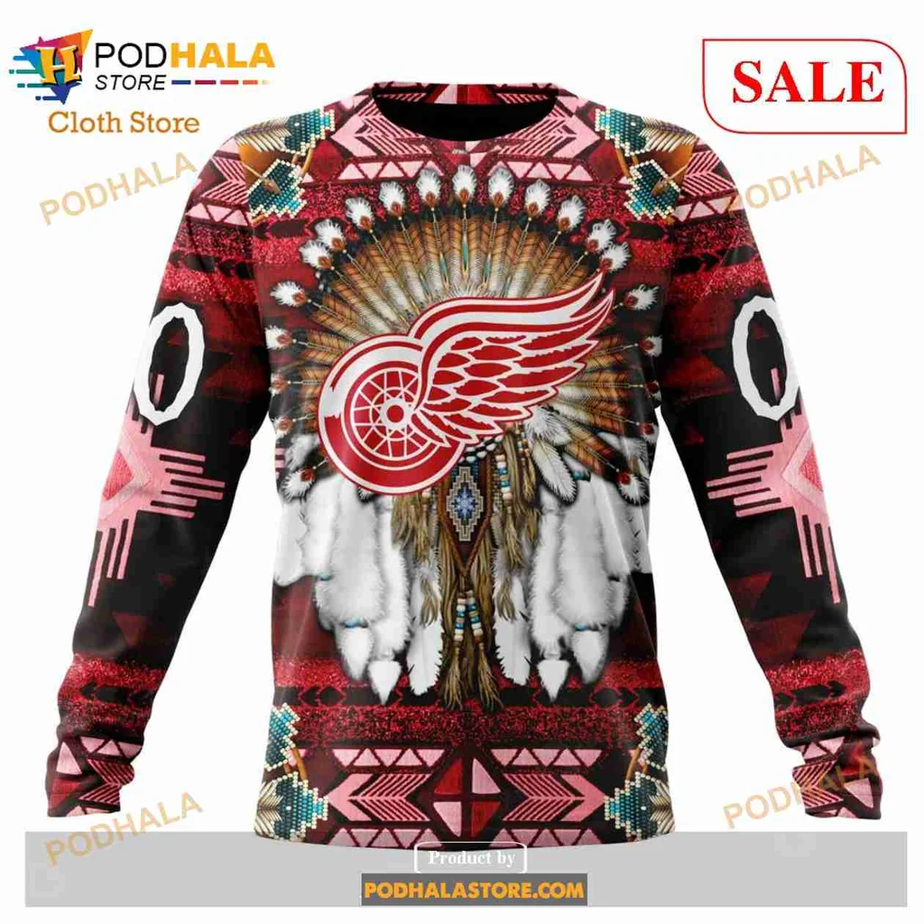 Colorful Detroit Red Wings 3D Print Hoodie With Native American Inspired Design Colorful Detroit Red Wings 3D Print Hoodie With Native American Inspired Design