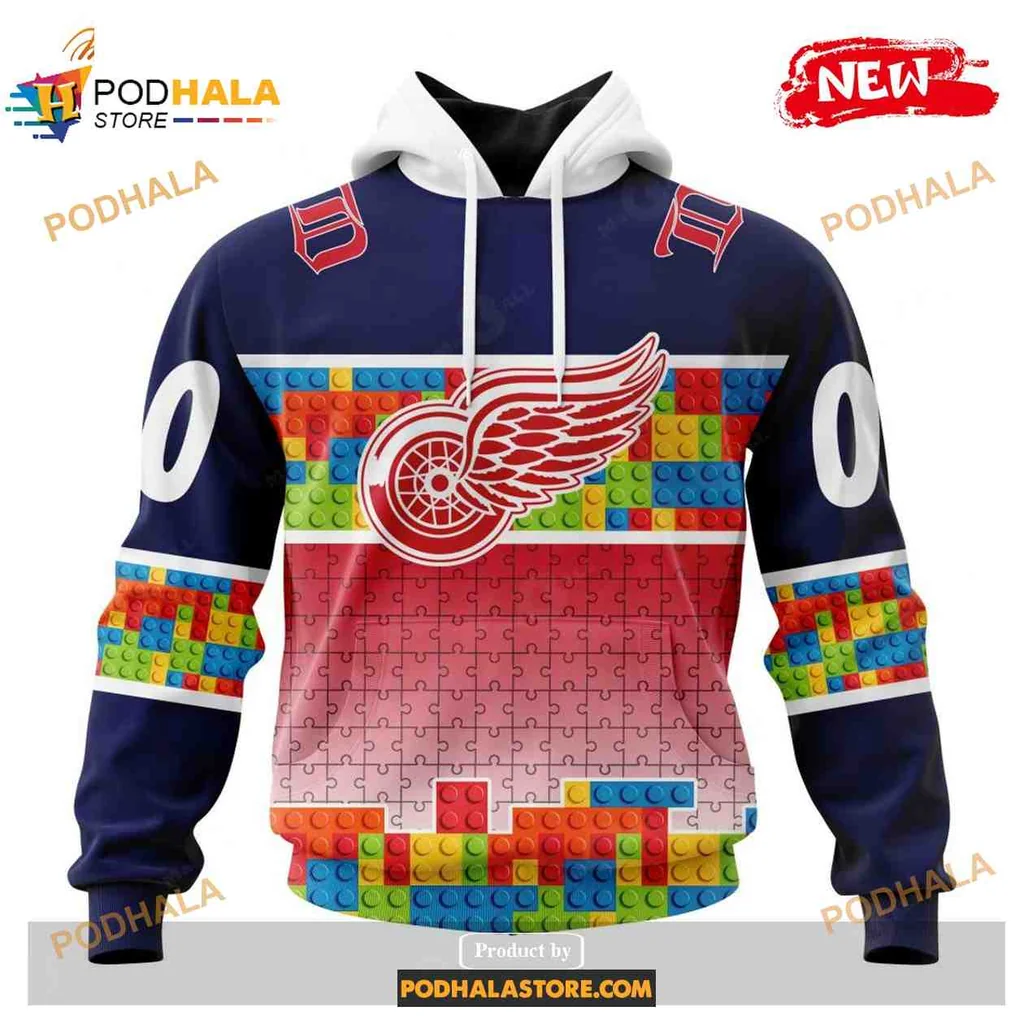 Colorful Detroit Red Wings Gradient 3d Hoodie With Puzzle Design