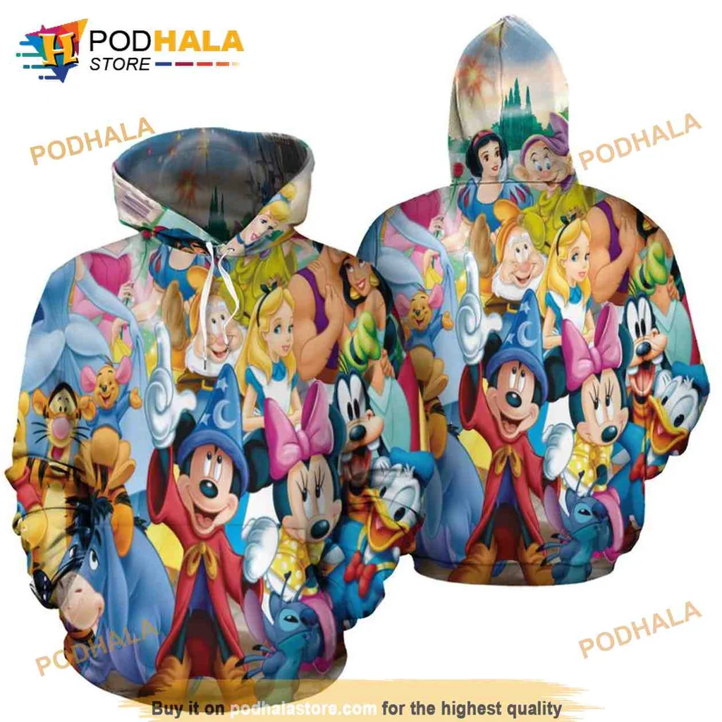 Colorful Disney Characters 3d Hoodie Featuring Mickey Mouse And Friends