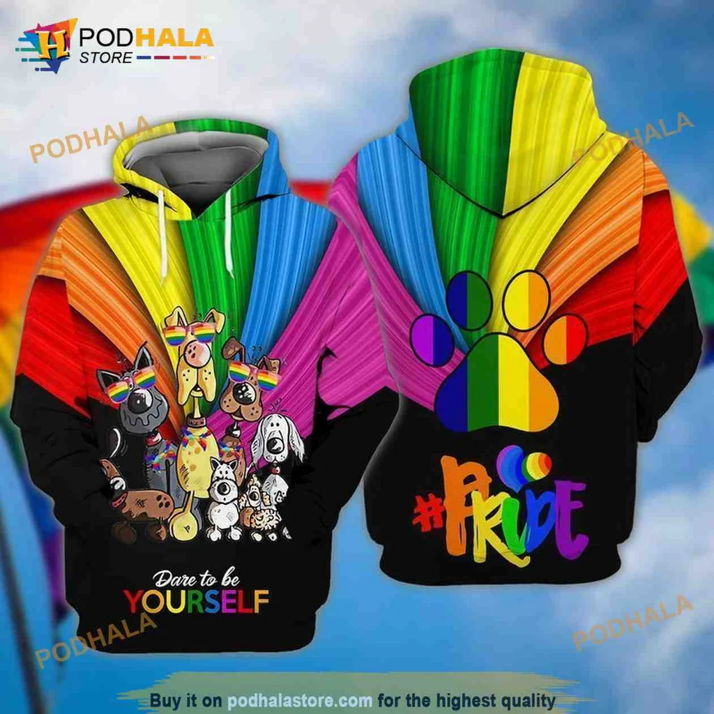 Colorful Dog Lover 3d Hoodie, Dare To Be Yourself Design With Rainbow Background