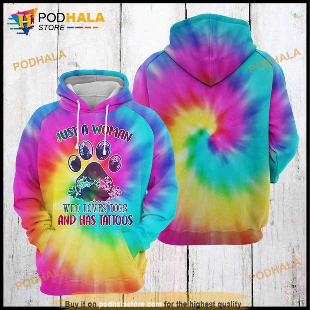 Colorful Dog Lover Tattoo 3d Hoodie With Vibrant Tie Dye Design
