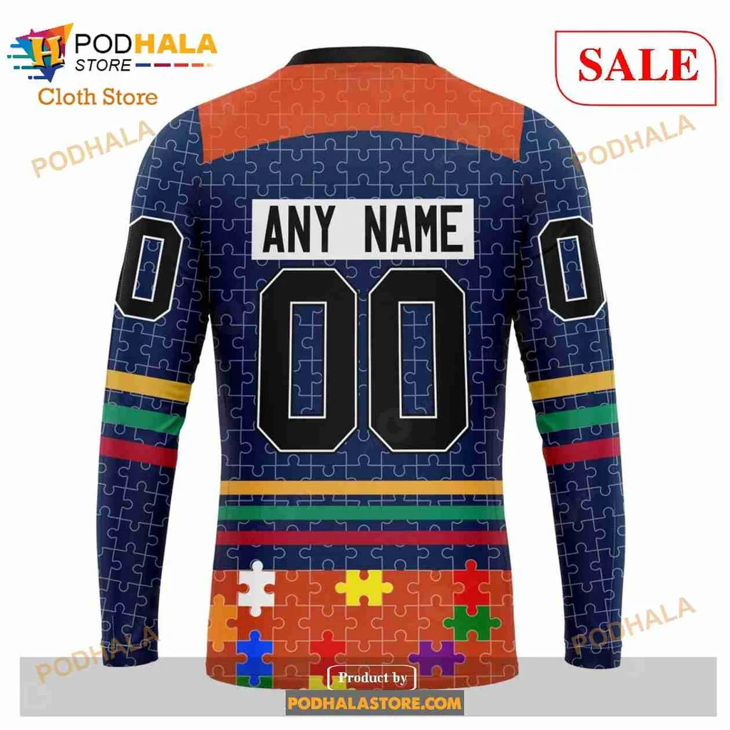 Colorful Edmonton Oilers Autism Awareness Hoodie, 3d Design With Puzzle Pieces - Product View 5 Colorful Edmonton Oilers Autism Awareness Hoodie, 3d Design With Puzzle Pieces - Product View 5