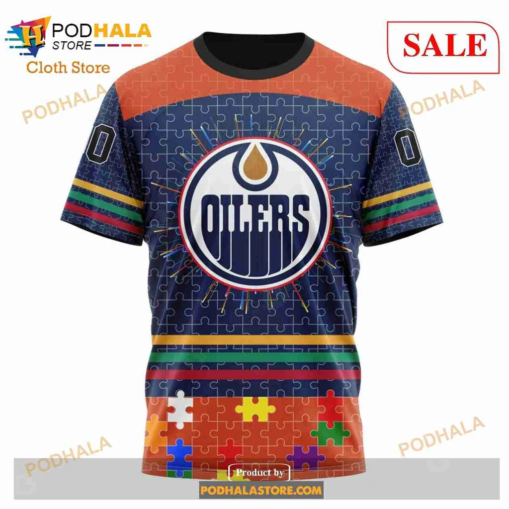 Colorful Edmonton Oilers Autism Awareness Hoodie, 3d Design With Puzzle Pieces - Product View 6 Colorful Edmonton Oilers Autism Awareness Hoodie, 3d Design With Puzzle Pieces - Product View 6