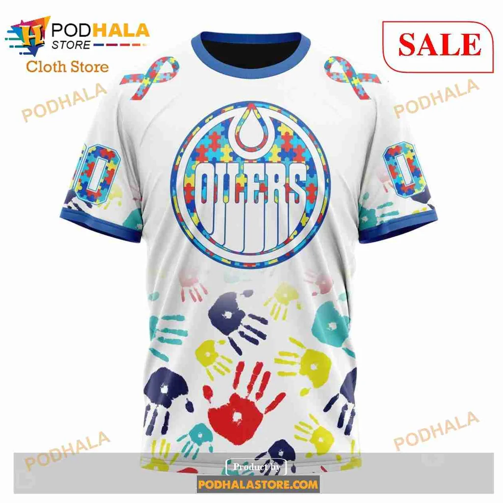 Colorful Edmonton Oilers Autism Awareness Hoodie With Handprint Design - Product View 6 Colorful Edmonton Oilers Autism Awareness Hoodie With Handprint Design - Product View 6