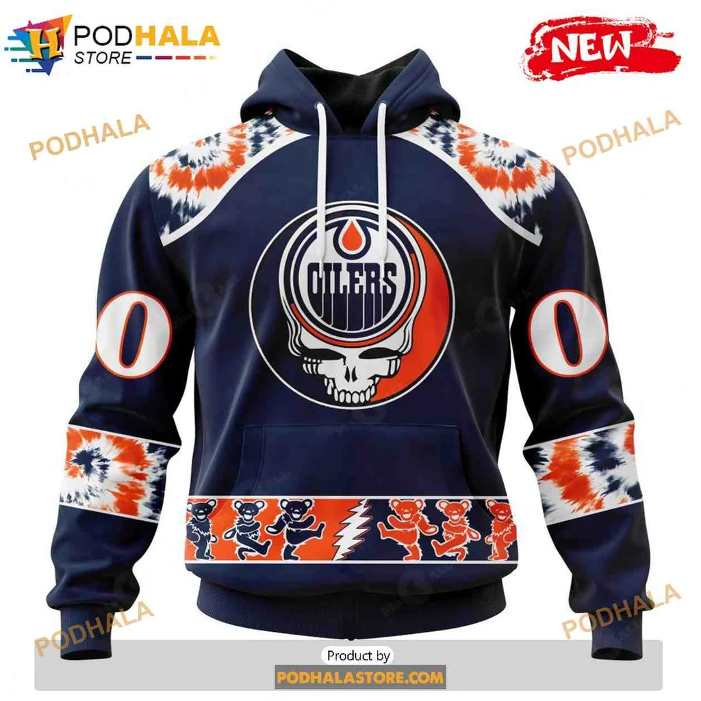Colorful Edmonton Oilers Grateful Dead 3d Hoodie With Vibrant Tie Dye Sleeves