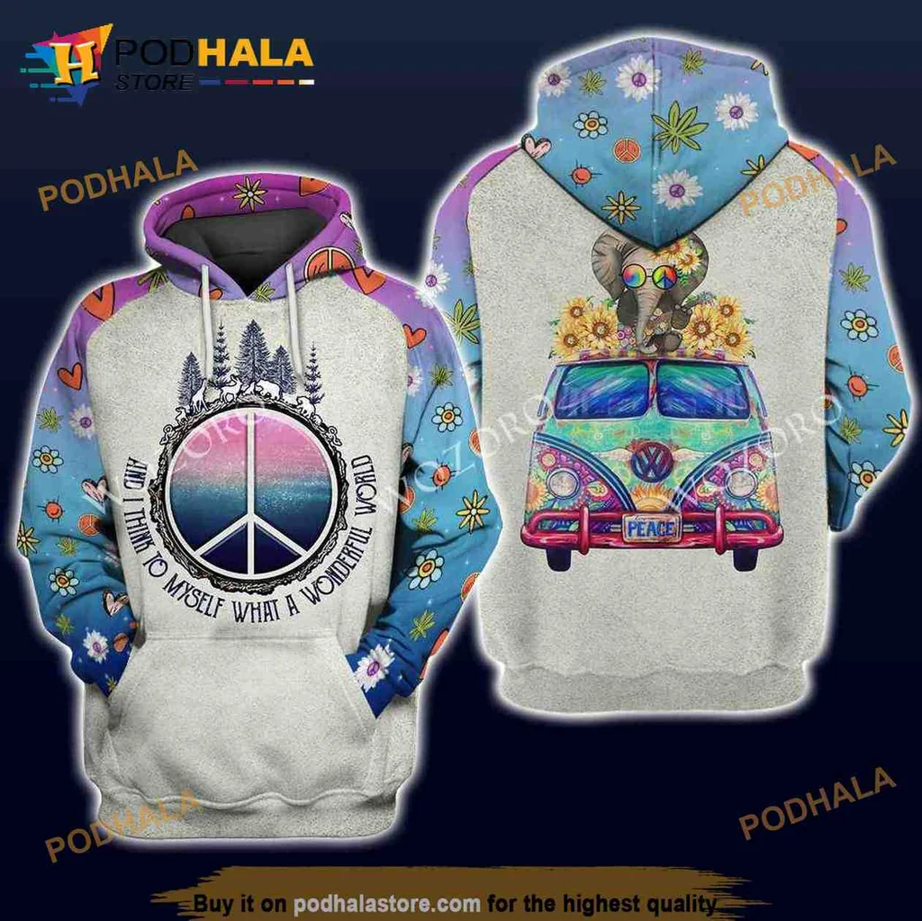 Colorful Elephant Peace Symbol 3d Hoodie With Scenic Nature Design
