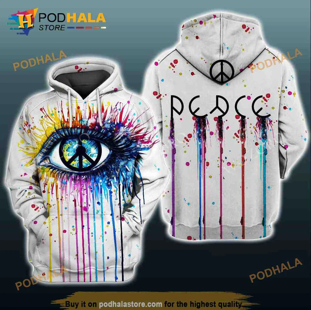 Colorful Eye Peace Sign 3d Hoodie With Artistic Paint Splash Design