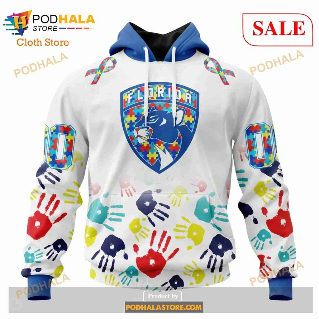 Colorful Florida Panthers Autism Awareness Hoodie With Handprint Design