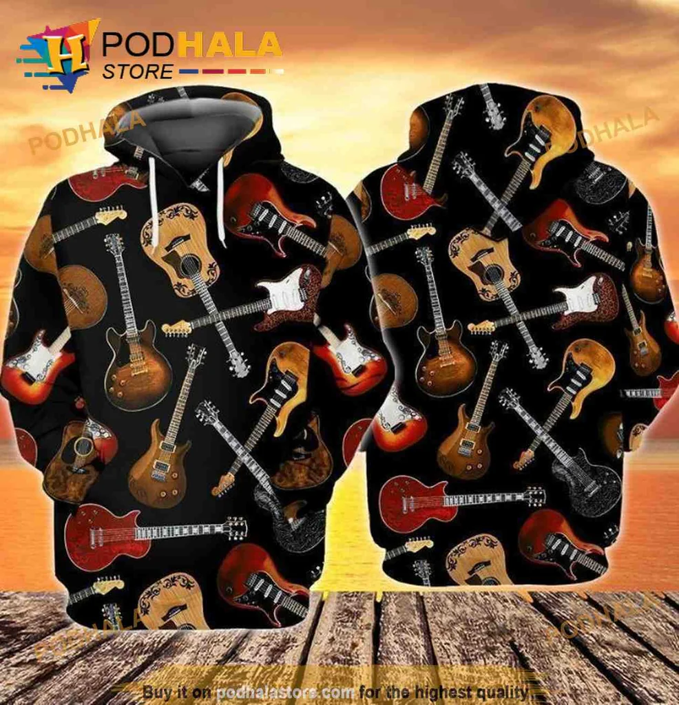 Colorful Guitar Lover 3d Hoodie Featuring Vibrant All Over Print Design