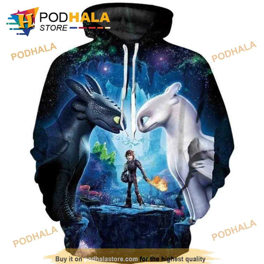 Colorful Hiccup Toothless 3d Hoodie Featuring Dragons And Fantasy Landscape