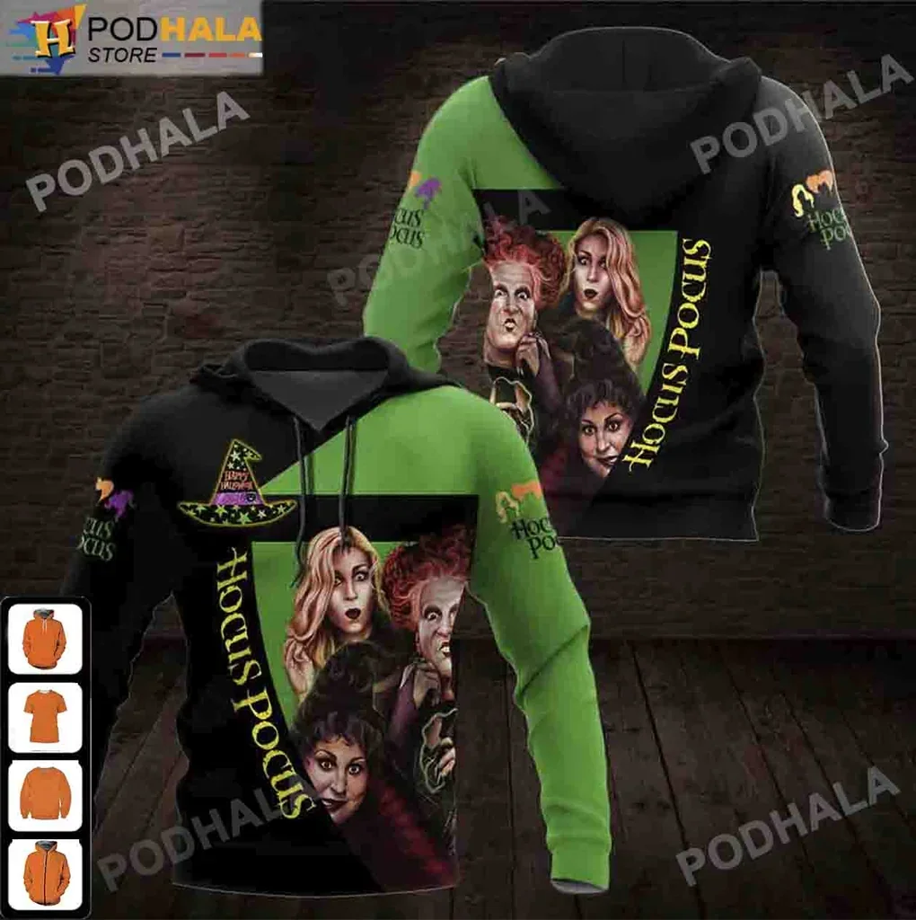Colorful Hocus Pocus 3d Hoodie Featuring Iconic Witches And Halloween Elements