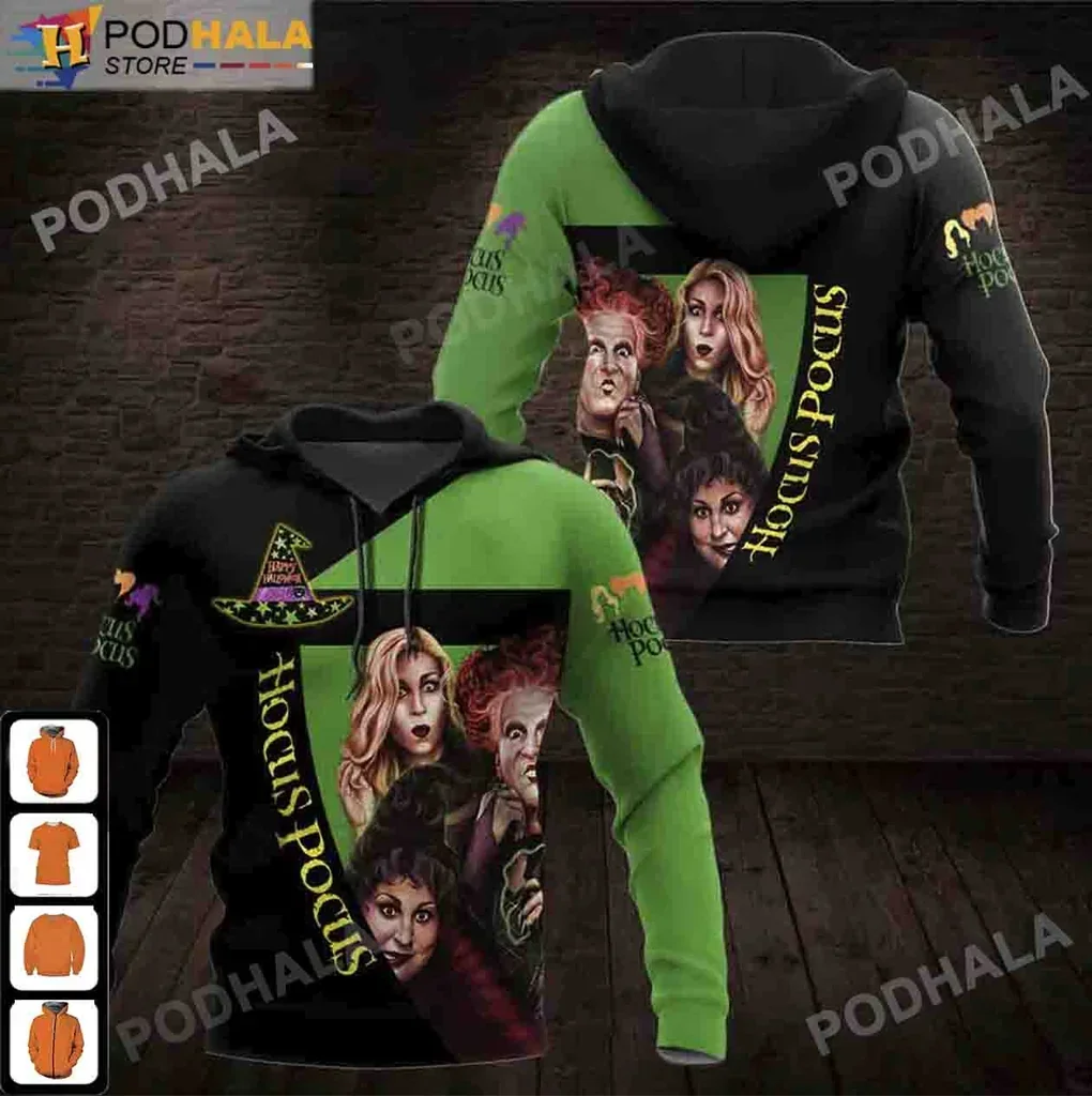 Colorful Hocus Pocus Witches 3d Hoodie Featuring Iconic Halloween Design