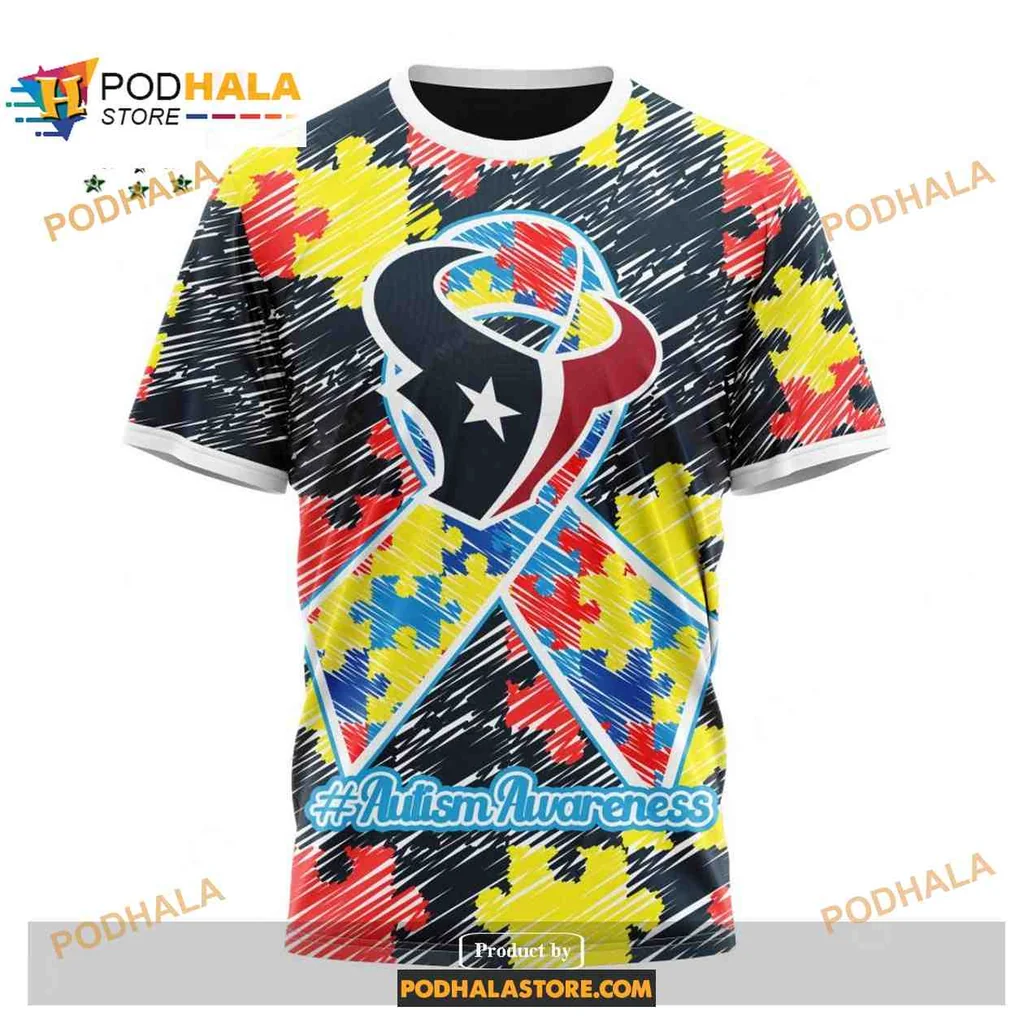 Colorful Houston Texans Autism Awareness AOP Hoodie With Vibrant Puzzle Design Colorful Houston Texans Autism Awareness AOP Hoodie With Vibrant Puzzle Design