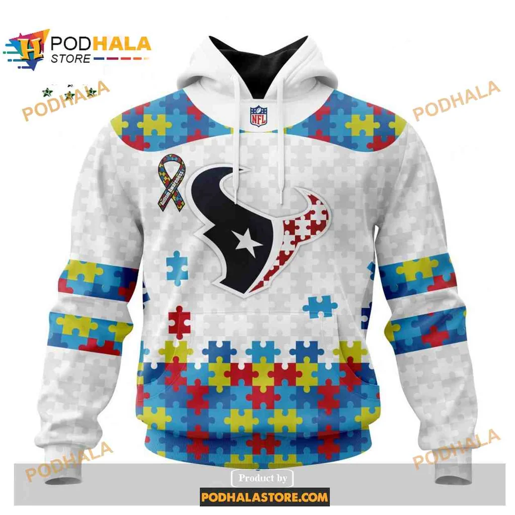 Colorful Houston Texans Autism Awareness 3d Hoodie With Vibrant Puzzle Design