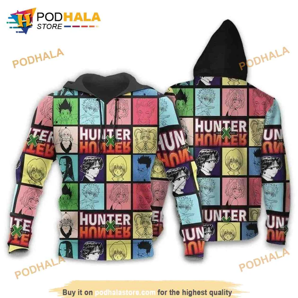Colorful Hunter X Hunter Character 3d Hoodie Featuring Vibrant Character Grid Design