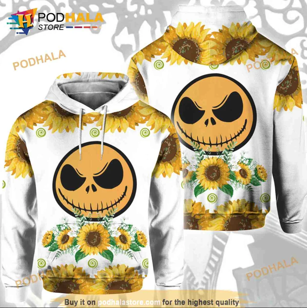 Colorful Jack Skellington Sunflower Hoodie Featuring Halloween Design