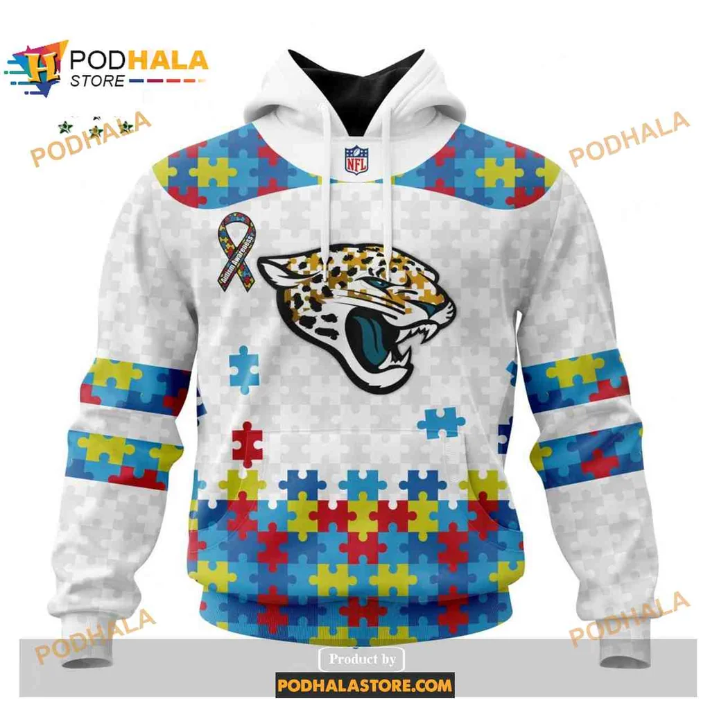 Colorful Jacksonville Jaguars Autism Awareness 3d Hoodie With Puzzle Design